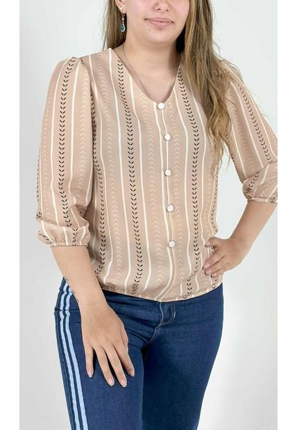 Blusa Para Mujer Manga 3/4 Beige Marca L&H