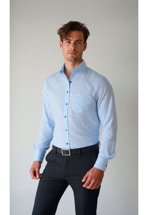 Camisa Para Hombre Manga Larga Azul Marca L&H Ref. 7Y101226