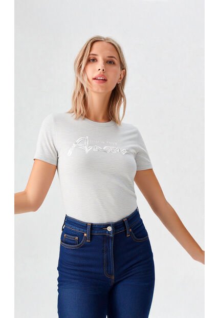 Camiseta Para Mujer Manga Corta Gris Claro Marca L&H Ref. 7S409042