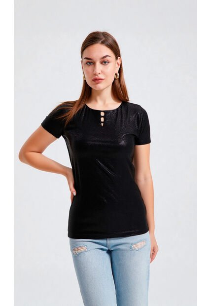 Camiseta Para Mujer Manga Corta Negro Marca L&H Ref. 1F409502
