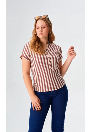 Blusa Para Mujer Manga Corta Cafe Marca L&H Ref. 1F412668