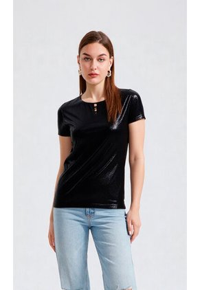 Camiseta Para Mujer Manga Corta Negro Marca L&H Ref. 1F409502