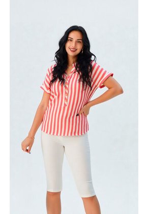 Blusa Para Mujer Manga Corta Coral Marca L&H Ref. 1F412668