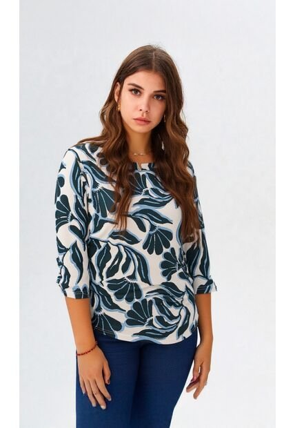 Camiseta Para Mujer Manga 3/4 Azul Marca L&H Ref. 1F409497