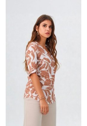 Camiseta Para Mujer Manga 3/4 Beige Marca L&H Ref. 1F409497