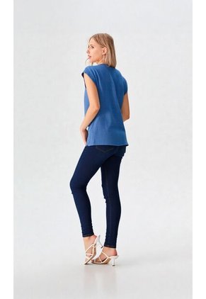 Blusa Para Mujer Manga Corta Azul Marca L&H Ref. 1F412687