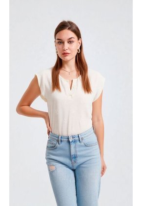 Blusa Para Mujer Manga Corta Beige Marca L&H Ref. 1F412687