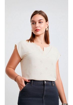 Blusa Para Mujer Manga Corta Beige Marca L&H Ref. 1F412687