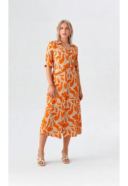 Vestido Para Mujer Manga Corta Naranja Marca L&H Ref. 1F417023