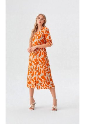 Vestido Para Mujer Manga Corta Naranja Marca L&H Ref. 1F417023