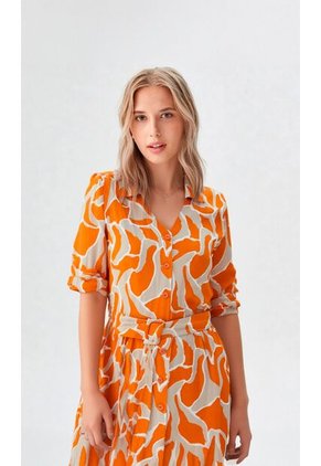 Vestido Para Mujer Manga Corta Naranja Marca L&H Ref. 1F417023