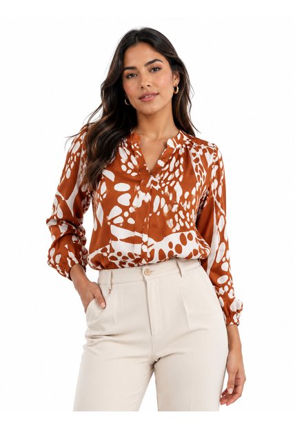 Blusa Para Mujer Manga 3/4 Terracota Marca L&H Ref. 5P412307