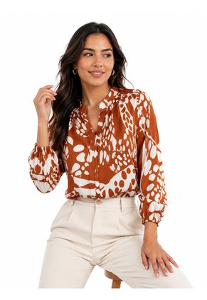 Blusa Para Mujer Manga 3/4 Terracota Marca L&H Ref. 5P412307
