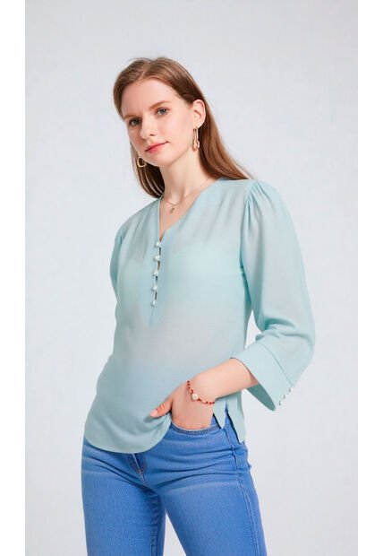 Blusa Para Mujer Manga 3/4 Aguamarina Marca L&H Ref. 5P412250