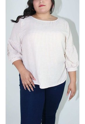 Blusa Para Mujer. Manga 3/4 Taupe Marca L&H