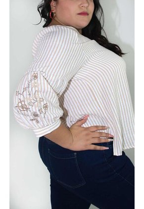 Blusa Para Mujer. Manga 3/4 Taupe Marca L&H