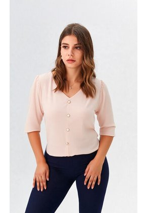 Blusa Para Mujer Manga 3/4 Beige Marca L&H Ref. 1F412647