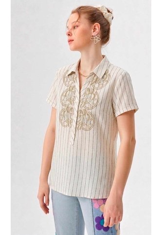 Blusa Para Mujer Manga Corta Beige Marca L&H Ref. 1F412721 L&H