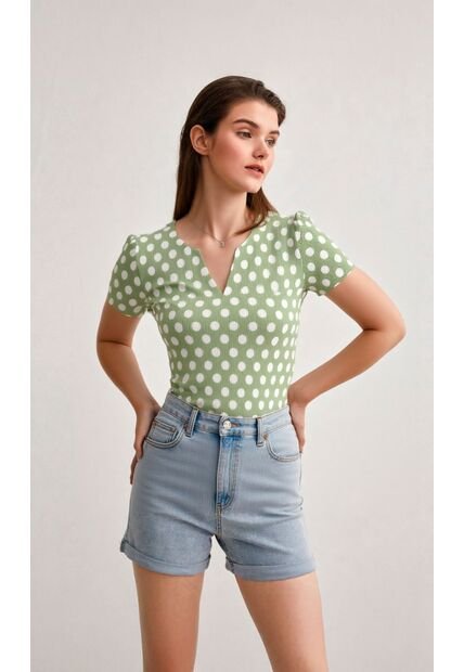 Camiseta Para Mujer Manga Corta Verde Marca L&H Ref. 1F409476