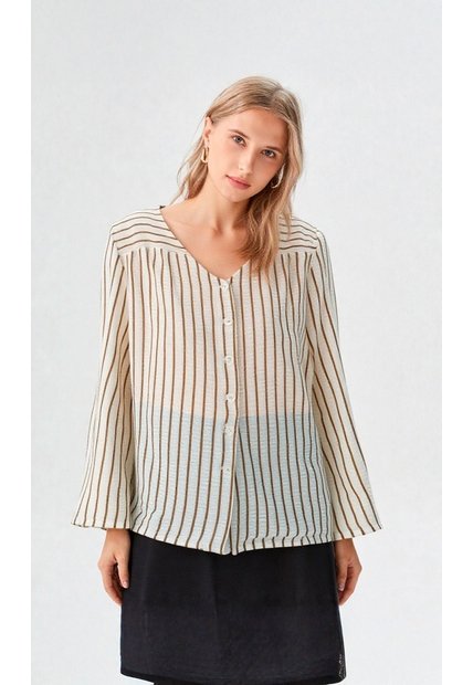 Blusa Para Mujer Manga 3/4 Cafe Marca L&H Ref. 1F412720