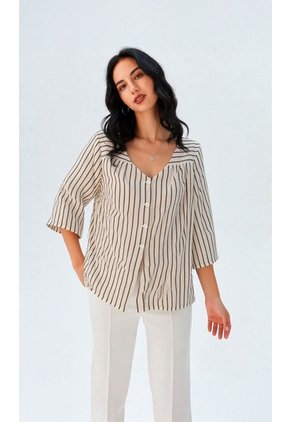 Blusa Para Mujer Manga 3/4 Cafe Marca L&H Ref. 1F412720