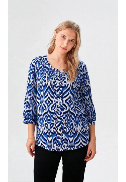 Blusa Para Mujer Manga 3/4 Azul Marca L&H Ref. 1F412690