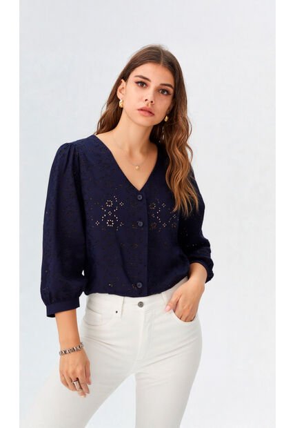 Blusa Para Mujer Manga 3/4 Azul Marca L&H Ref. 1F412689