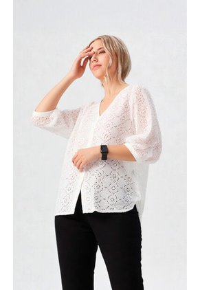 Blusa Para Mujer Manga 3/4 Blanco Marca L&H Ref. 1F412689