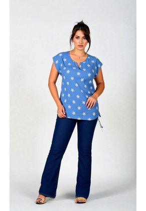 Blusa Para Mujer Manga Corta Azul Marca L&H Ref. 1F412687