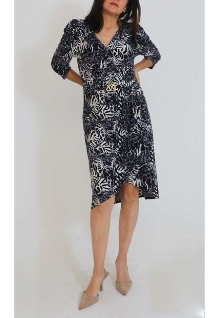 Vestido Para Mujer Manga 3/4 Gris Oscuro Marca L&H