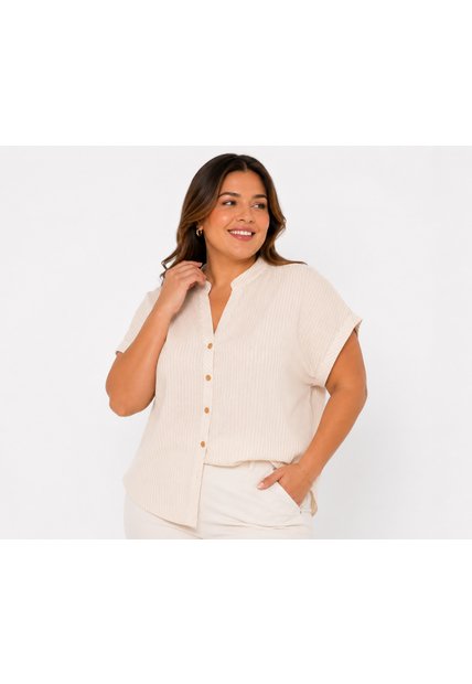 Blusa Para Mujer. Manga Corta Beige Marca L&H Ref. 1F612255