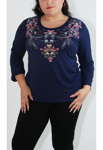 Camiseta Para Mujer. Manga 3/4 Azul Marca L&H