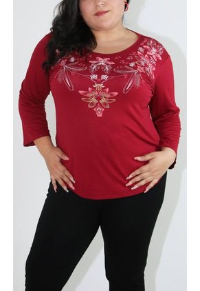 Camiseta Para Mujer. Manga 3/4 Rojo Marca L&H