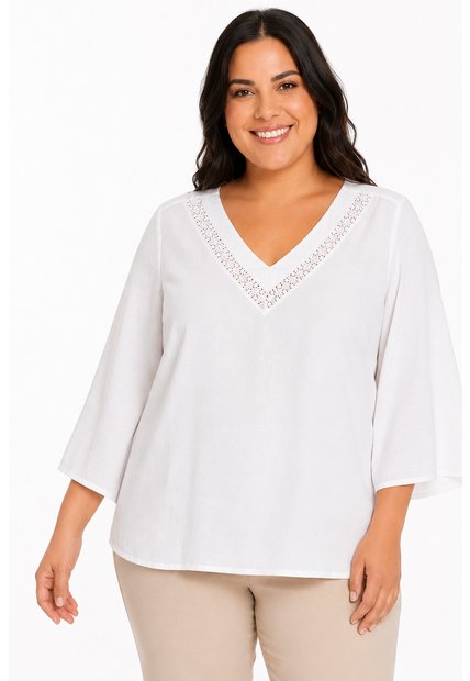 Blusa Para Mujer. Manga 3/4 Blanco Marca L&H Ref. 1F612253