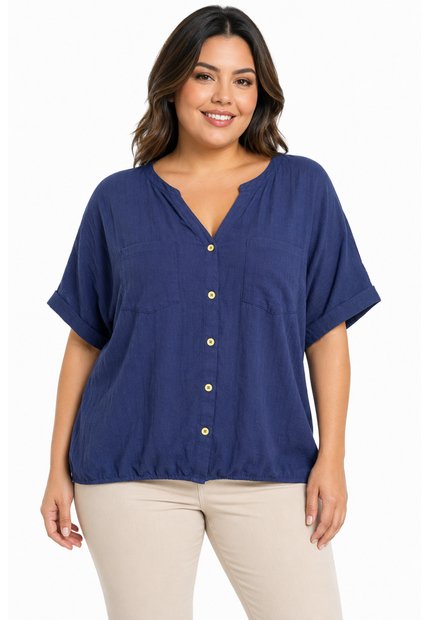 Blusa Para Mujer. Manga Corta Azul Oscuro Marca L&H Ref. 1F612252