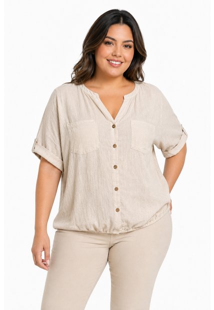 Blusa Para Mujer. Manga Corta Beige Marca L&H Ref. 1F612252