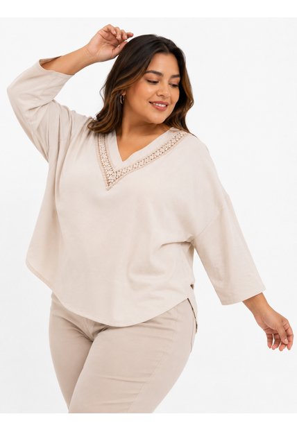 Blusa Para Mujer. Manga 3/4 Beige Marca L&H Ref. 1F612253