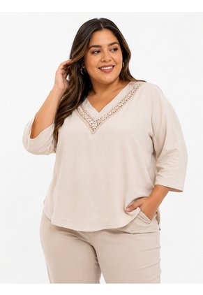Blusa Para Mujer. Manga 3/4 Beige Marca L&H Ref. 1F612253