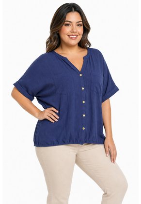 Blusa Para Mujer. Manga Corta Azul Oscuro Marca L&H Ref. 1F612252
