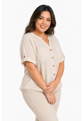 Blusa Para Mujer. Manga Corta Beige Marca L&H Ref. 1F612252