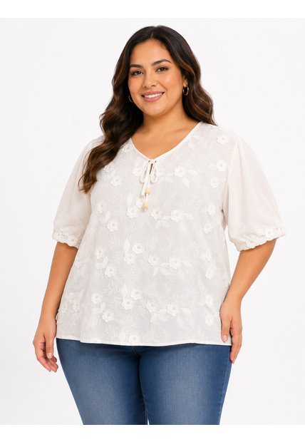 Blusa Para Mujer. Manga Corta Blanco Marca L&H Ref. 1F612245