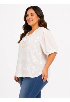 Blusa Para Mujer. Manga Corta Blanco Marca L&H Ref. 1F612245