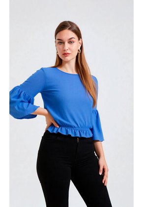 Blusa Para Mujer Manga 3/4 Azul Marca L&H Ref. 1F412677