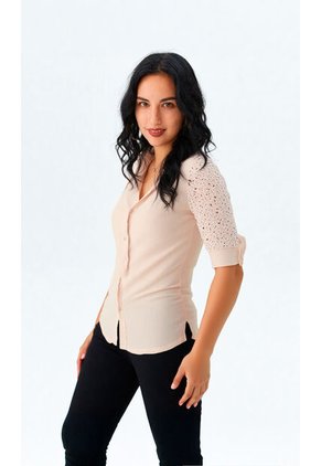 Blusa Para Mujer Manga 3/4 Beige Marca L&H Ref. 8E412040