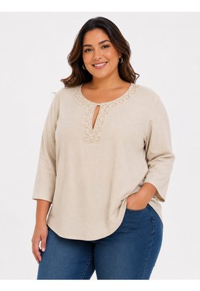 Blusa Para Mujer. Manga 3/4 Beige Marca L&H Ref. 1F612237