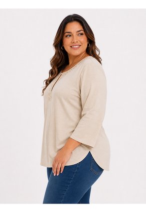 Blusa Para Mujer. Manga 3/4 Beige Marca L&H Ref. 1F612237