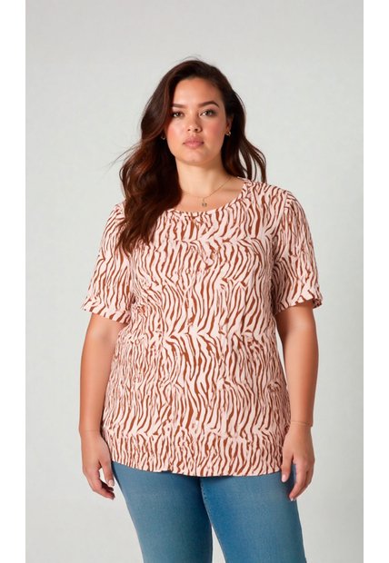 Blusa Para Mujer. Manga Corta Beige Marca L&H Ref. 1F612236