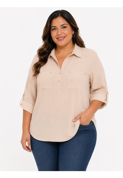 Blusa Para Mujer. Manga 3/4 Beige Marca L&H Ref. 1F612172