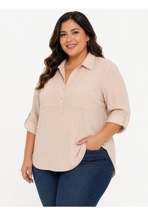 Blusa Para Mujer. Manga 3/4 Beige Marca L&H Ref. 1F612172