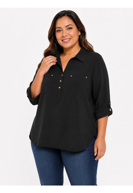 Blusa Para Mujer. Manga 3/4 Negro Marca L&H Ref. 1F612172